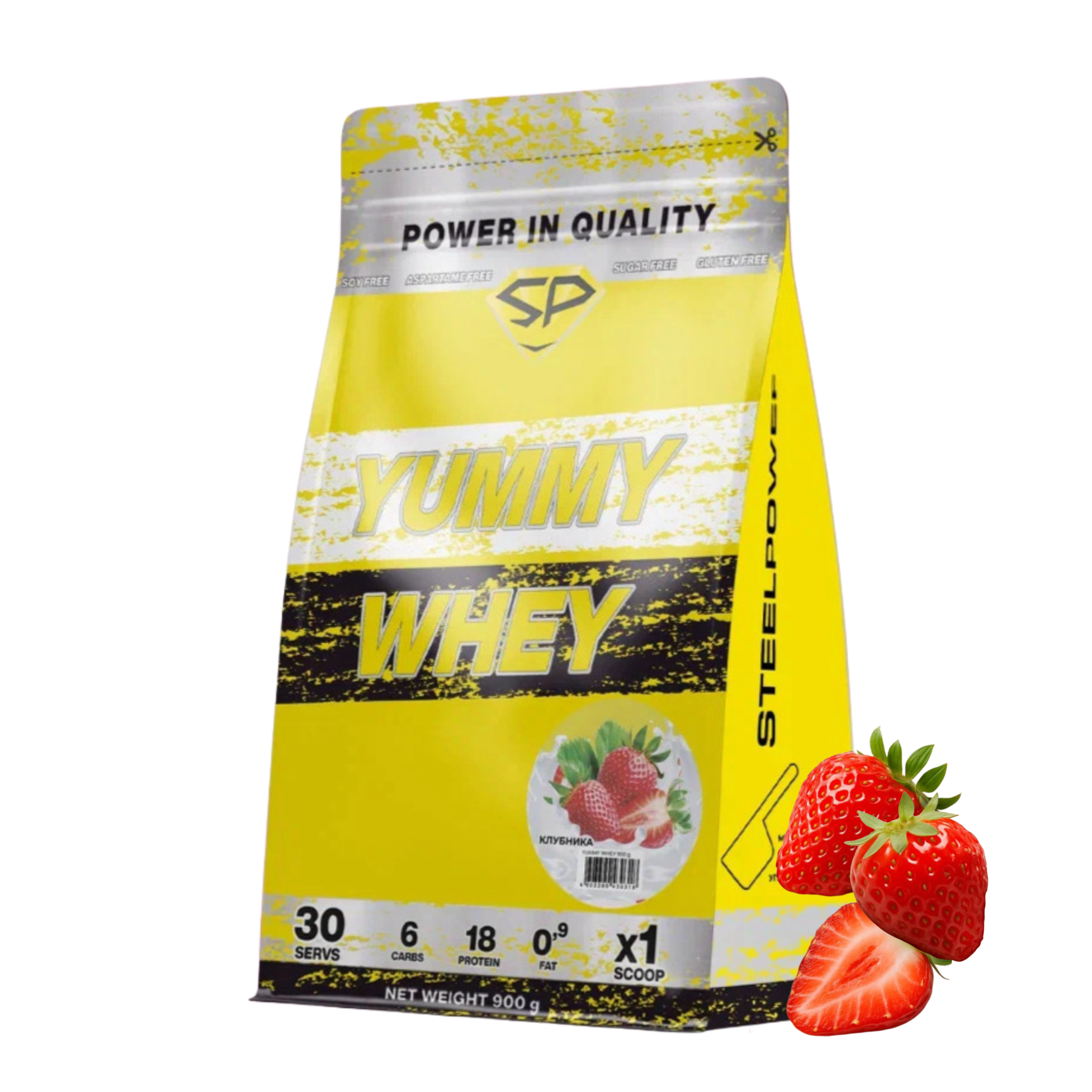 Сывороточный протеин YUMMY WHEY SteelPower, клубника, 900 г