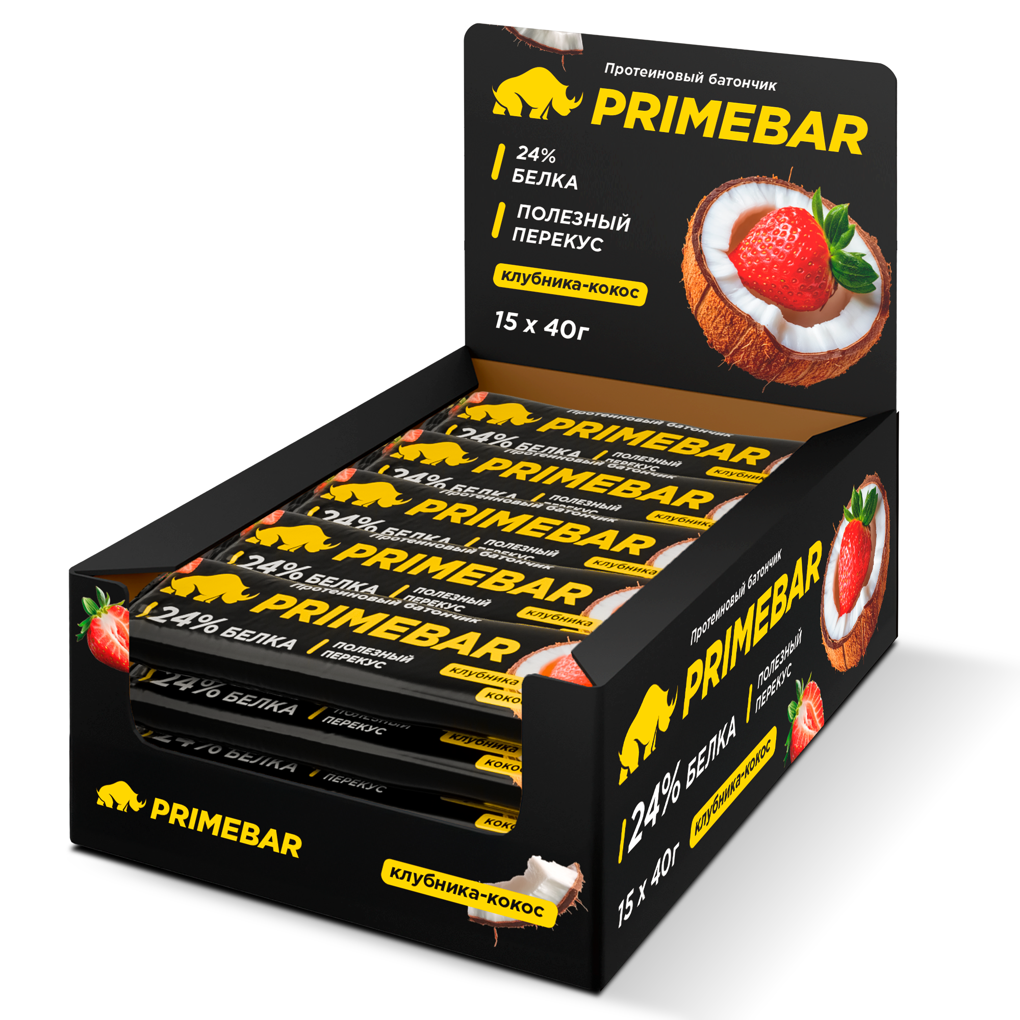 Протеиновый батончики PRIMEBAR, клубника-кокос, 15 шт х 40 г